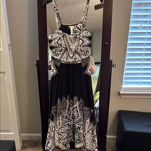 Black and White Printed Spaghetti-Strap Dress